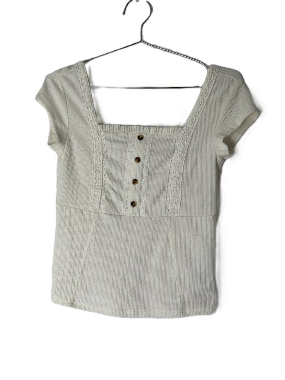Shyanne Square Neck Cap Sleeve Lace Trim Top S Cream Western Cottagecore